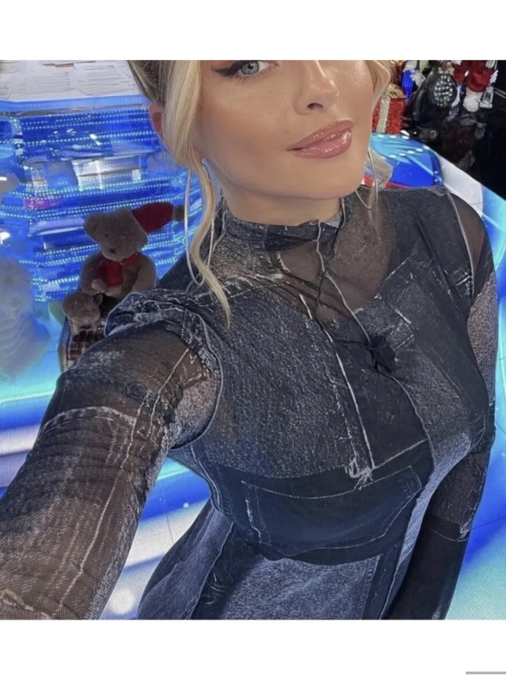 Zara Patchwork Tulle Mesh Sheer Midi Maxi Dress Gray Blue Denim Look Size XL - Picture 5 of 15